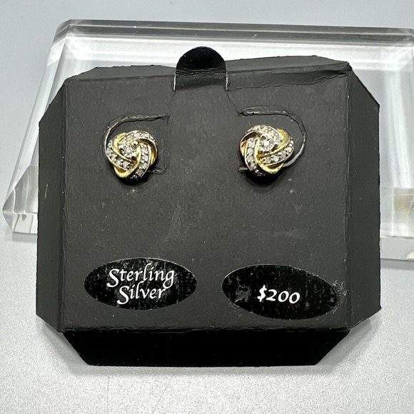 Diamond Love Knot Stud Earrings in Sterling Silver or 18k Gold-Plated Sterling